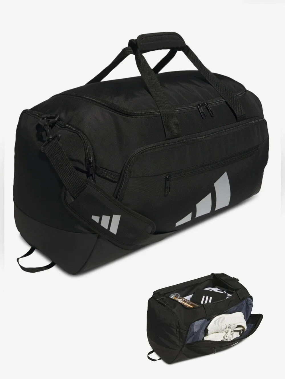 NWT Adidas Defender 5 Medium Duffel Bag Water Resistant Black Metallic Silver